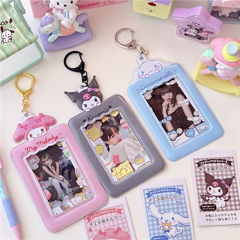 💜SANRIO Túi Đựng Thẻ Mini 1 Inch Họa Tiết Hoạt Hình Kèm Dây Đeo Sợi Xích Tiện Dụng