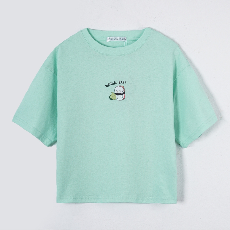 Áo phông xuất dư Geejay cho bé gái, áo thun trẻ em chất cotton mềm mịn, nhiều màu, ngực có in hình ngộ nghĩnh