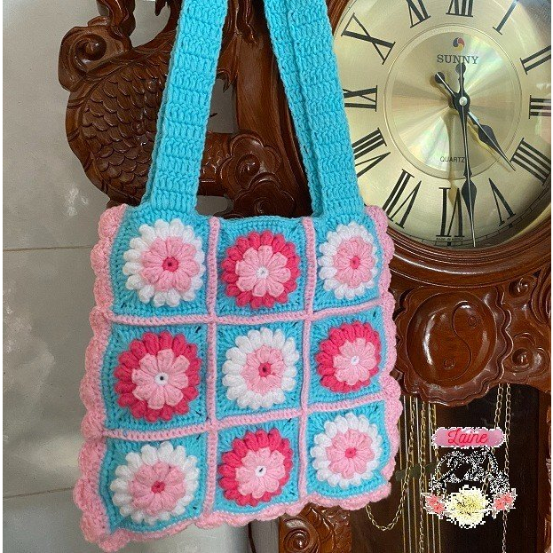 Túi xách len họa tiết ô vuông xinh xắn nhiều màu sắc