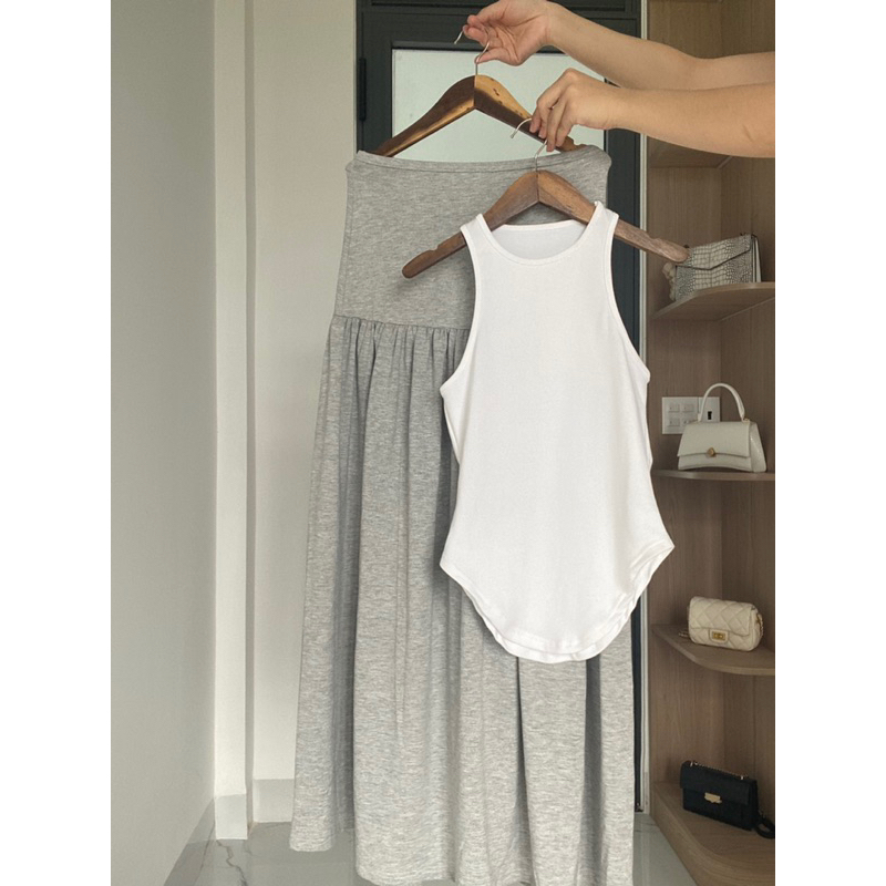 Set áo sát nách & chân váy xèo tôn dáng sang chảnh