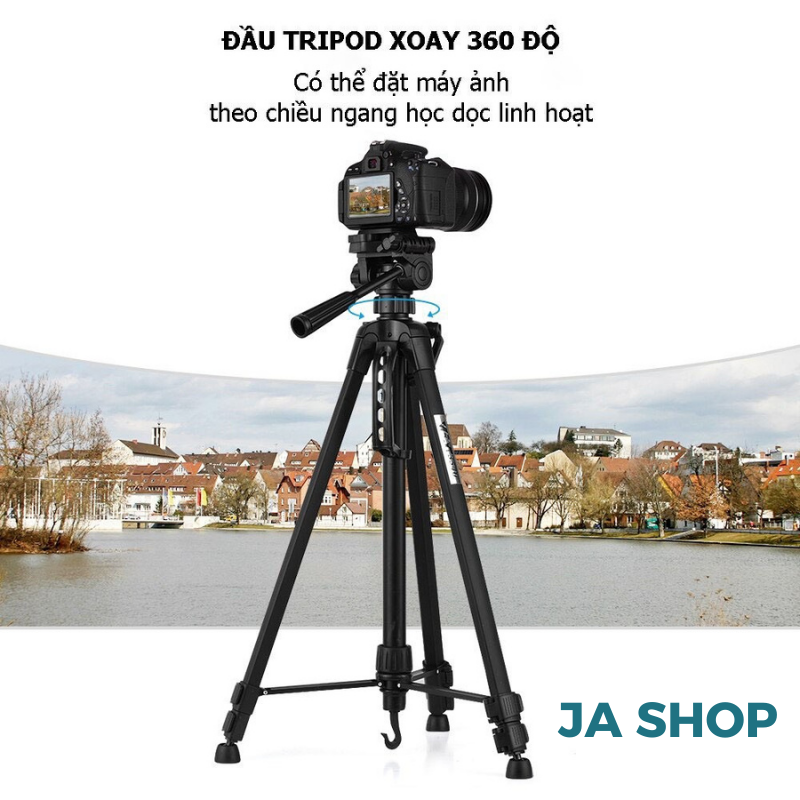 Chân Máy Ảnh, Tripod Weifeng Chân Điện Thoại WT-3520 Cao 1,4m Khung Hợp Kim Chịu Tải 3kg Tặng Kèm Kẹp Điện Thoại