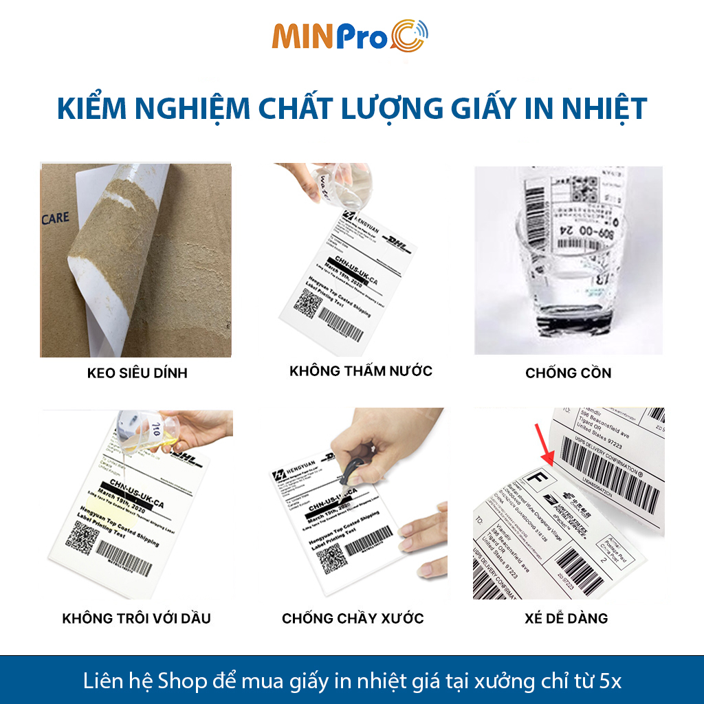 Giấy in nhiệt MINPRO tự dính 4000 tờ khổ 76x130 in đơn hàng, mã vạch cho máy in nhiệt