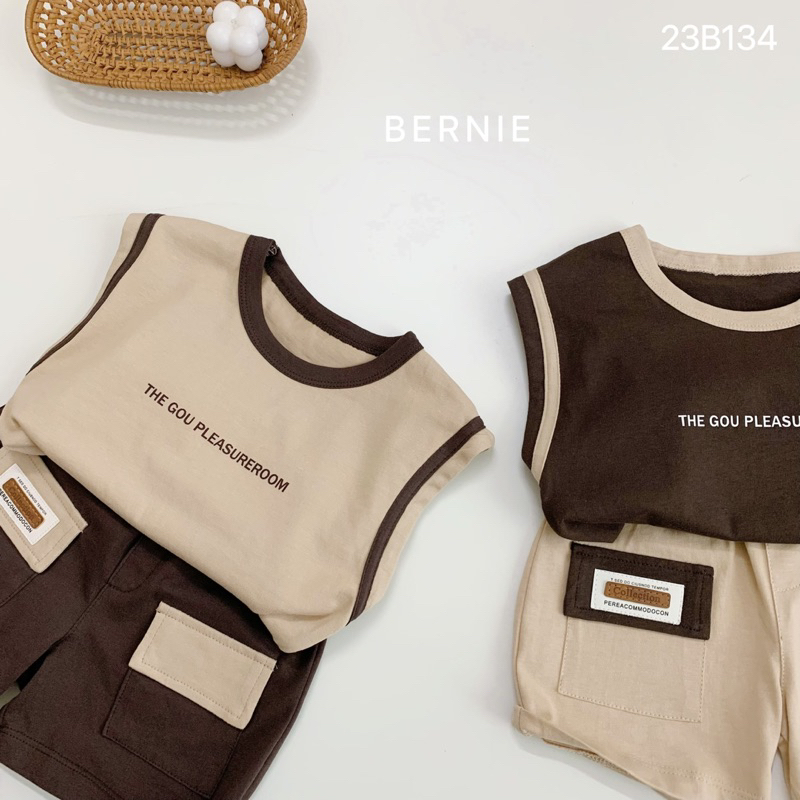 Bộ 3 lỗ phối màu vintage Bernie cho bé trai bé gái. bộ sát nách bernie
