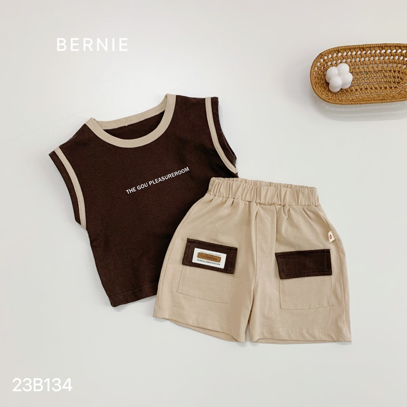 Bộ 3 lỗ phối màu vintage Bernie cho bé trai bé gái. bộ sát nách bernie