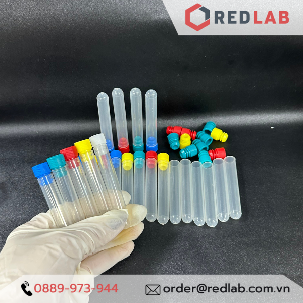 Ống nghiệm nhựa PP có nút 12x75mm, 16x100mm đáy tròn, hãng ISOLAB - Đức 077.04