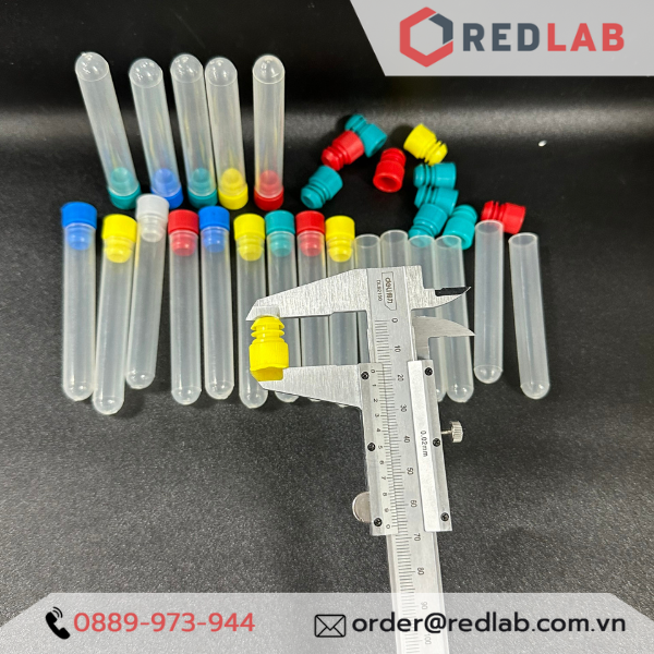 Ống nghiệm nhựa PP có nút 12x75mm, 16x100mm đáy tròn, hãng ISOLAB - Đức 077.04