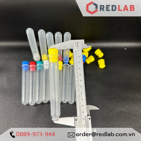 Ống nghiệm nhựa PP có nút 12x75mm, 16x100mm đáy tròn, hãng ISOLAB - Đức 077.04