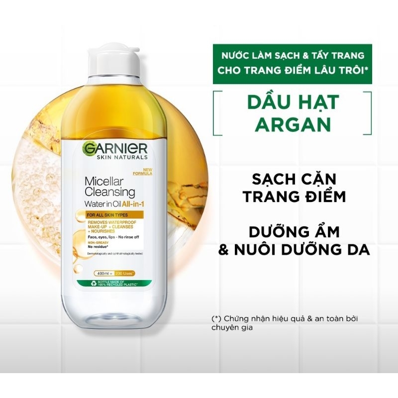 Nước làm sạch và tẩy trang dành cho mọi loại da Garnier Micellar Water 400ml