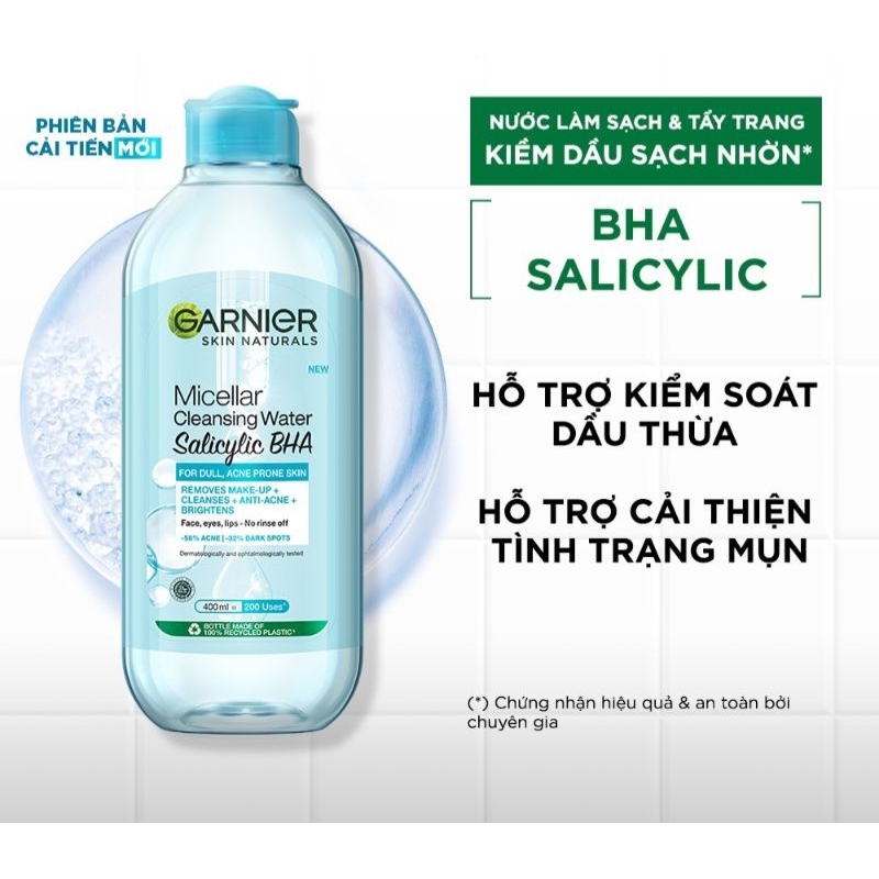 Nước làm sạch và tẩy trang dành cho mọi loại da Garnier Micellar Water 400ml