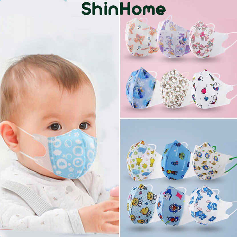 (Túi 10 cái) Khẩu trang 3D mask cho bé trai bé gái sơ sinh 3 lớp kháng khuẩn 0-10 tuổi ShinHome Baby