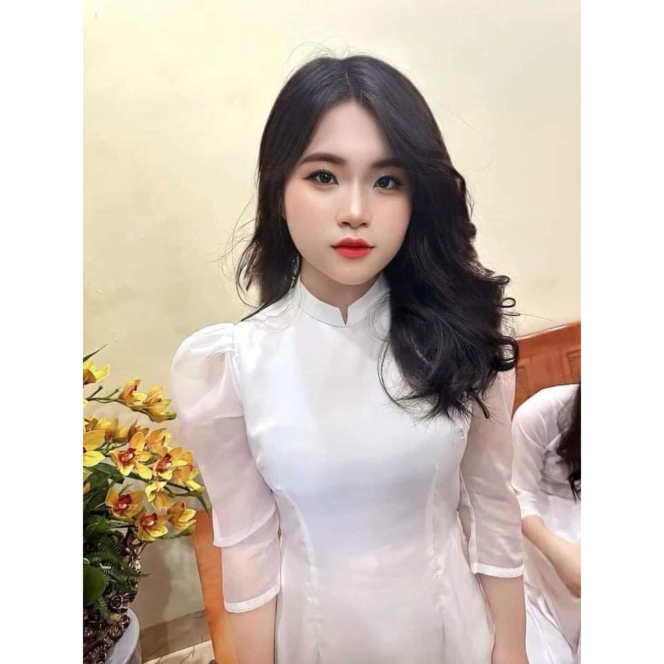 ÁO Dài Học SInh 4 Tà Tay Bồng- Áo Dài Cà Ri