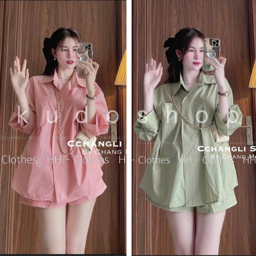 Bộ quần áo sơ mi trơn/ Set đồ unisex KUDOSHOP (áo sơ mi kèm quần short) phong cách trẻ trung ulzzang Hàn Quốc