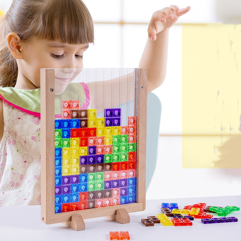 Đồ chơi ghép hình Tetris 3D Giscoo nhiều màu sắc khung gỗ đẹp giúp bé phát triển tư duy