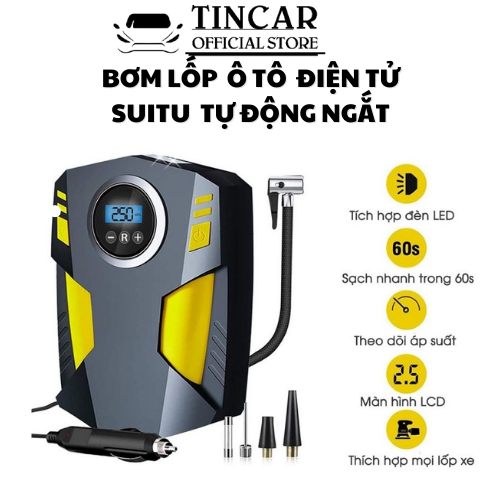 Bơm ô tô xe hơi bơm điện tử tự ngắt SUITU - Bơm lốp xe ô tô cao cấp siêu mạnh, tẩu 12V - Bảo hành 6 tháng