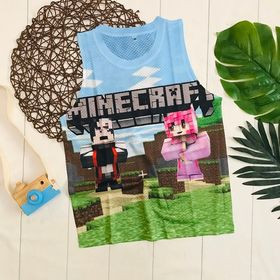 Áo ba lỗ lưới in hình minecraft 3D thoáng mát cho bé trai Sale