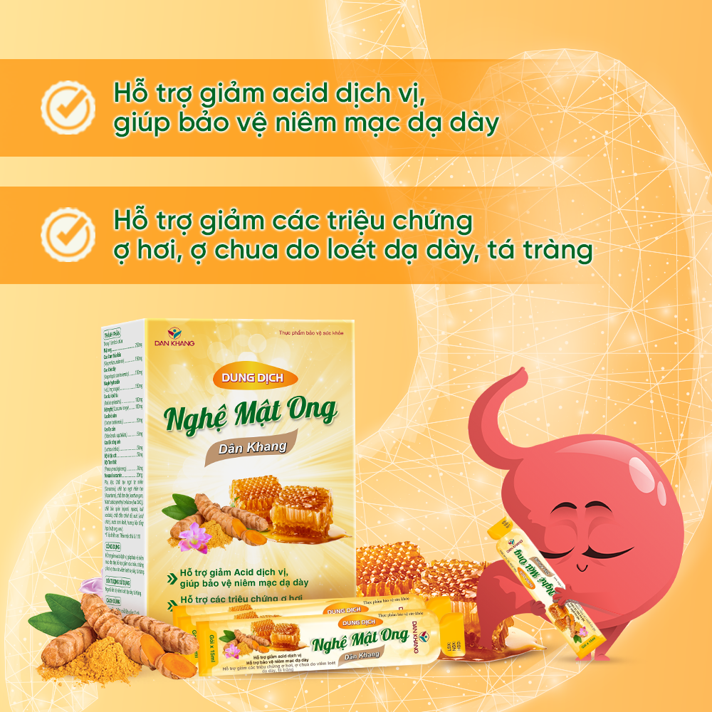 Dung Dịch Nghệ Mật Ong Dân Khang Hỗ Trợ Bảo Vệ Dạ Dày Hộp 15 gói x 15ml