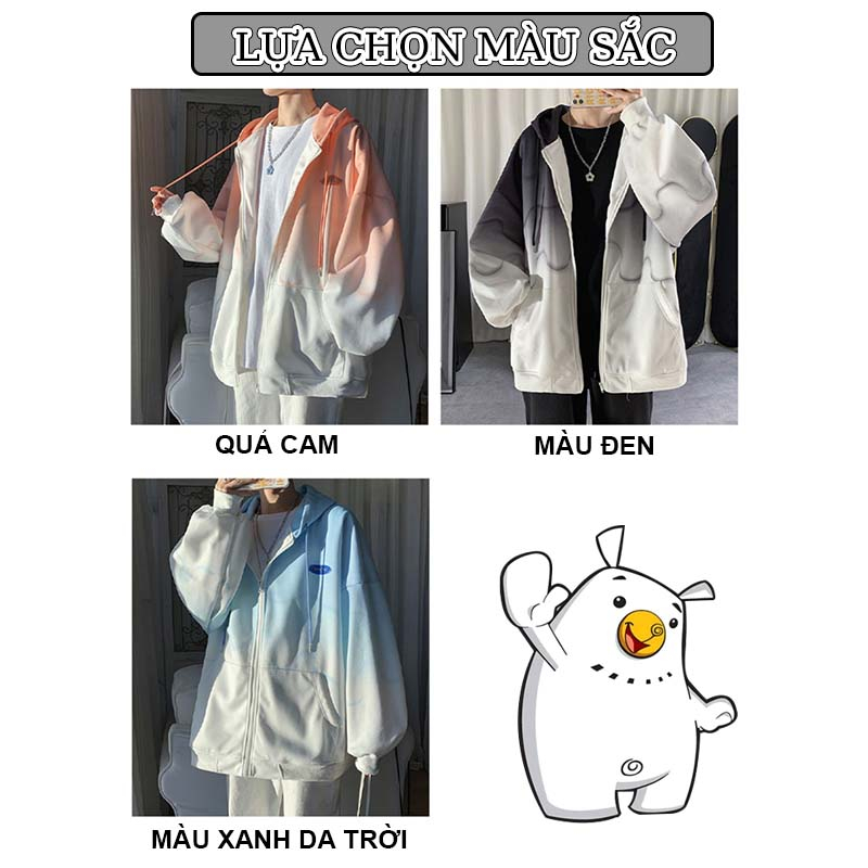 Áo Khoác nam bóng chày hoodie zip Unisex form rộng có mũ ulzzang Màu Gradient Phong Cách Đường Phố Hàn Quốc Cá Tính