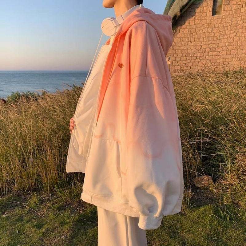 Áo Khoác nam bóng chày hoodie zip Unisex form rộng có mũ ulzzang Màu Gradient Phong Cách Đường Phố Hàn Quốc Cá Tính