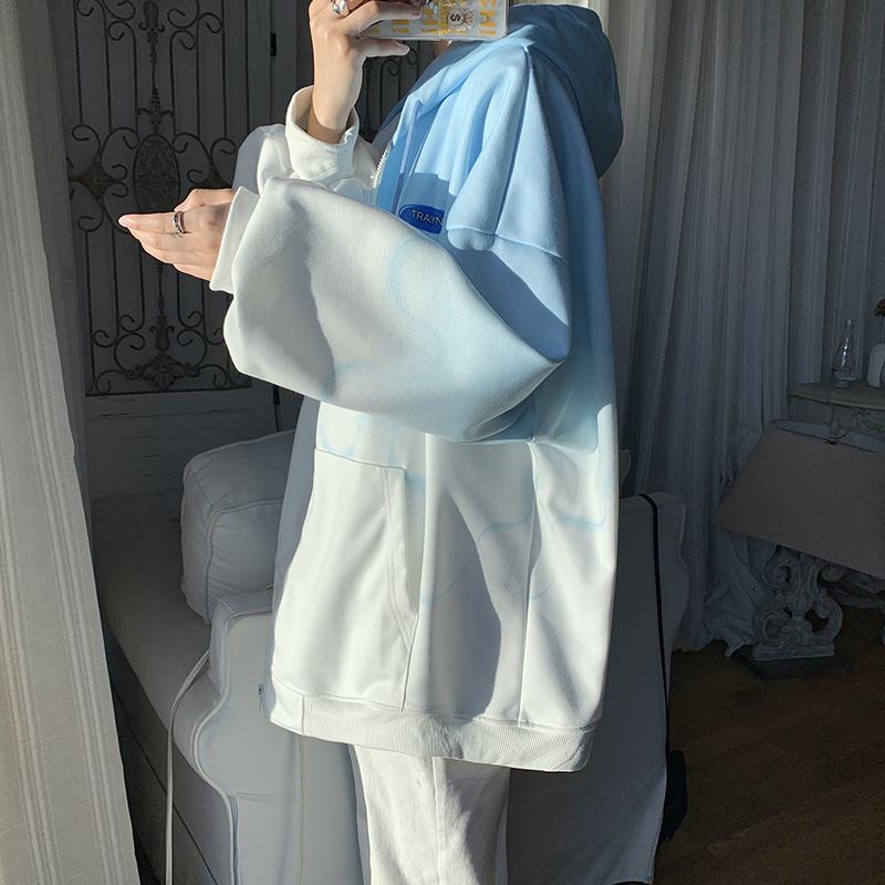 Áo Khoác nam bóng chày hoodie zip Unisex form rộng có mũ ulzzang Màu Gradient Phong Cách Đường Phố Hàn Quốc Cá Tính