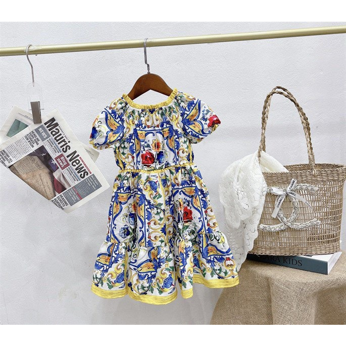 Váy xòe trễ vai hoa DOL cho bé gái từ 11-35kg (90-150) SGH357 Sz 90-150 Váy trẻ em đi biển, đi chơi cute SUBIN KIDS