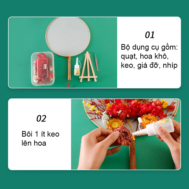 Quạt Cầm Tay Cổ Trang Handmade DIY Hoa Khô Tự Nhiên Phong Cách Trung Hoa YOS