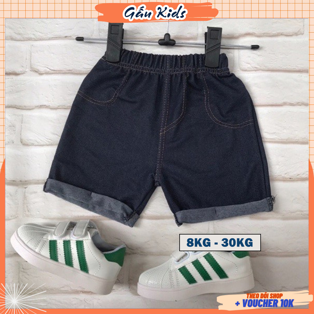 Quần short giả bò chất liệu jean thun co giãn cho bé trai bé gái 8-30kg mặc thoải mái, thoáng mát