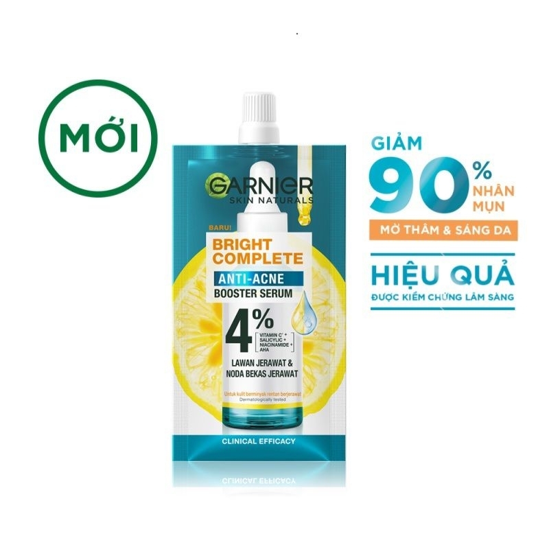 Dưỡng chất cho da dầu mụn, giảm mụn và mờ thâm Bright Complete Anti-Acnes Booster Serum Garnier 7.5ml