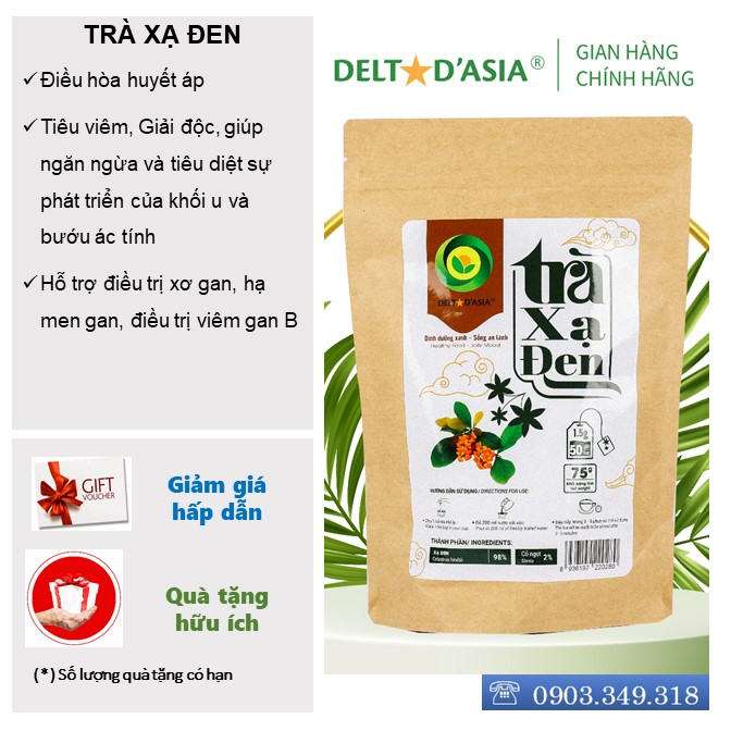 TRÀ XẠ ĐEN Túi Zip – Delta D'Asia Hỗ trợ điều trị xơ gan, hạ men gan, viêm gan B (25 - 50 túi x 1,5 g)