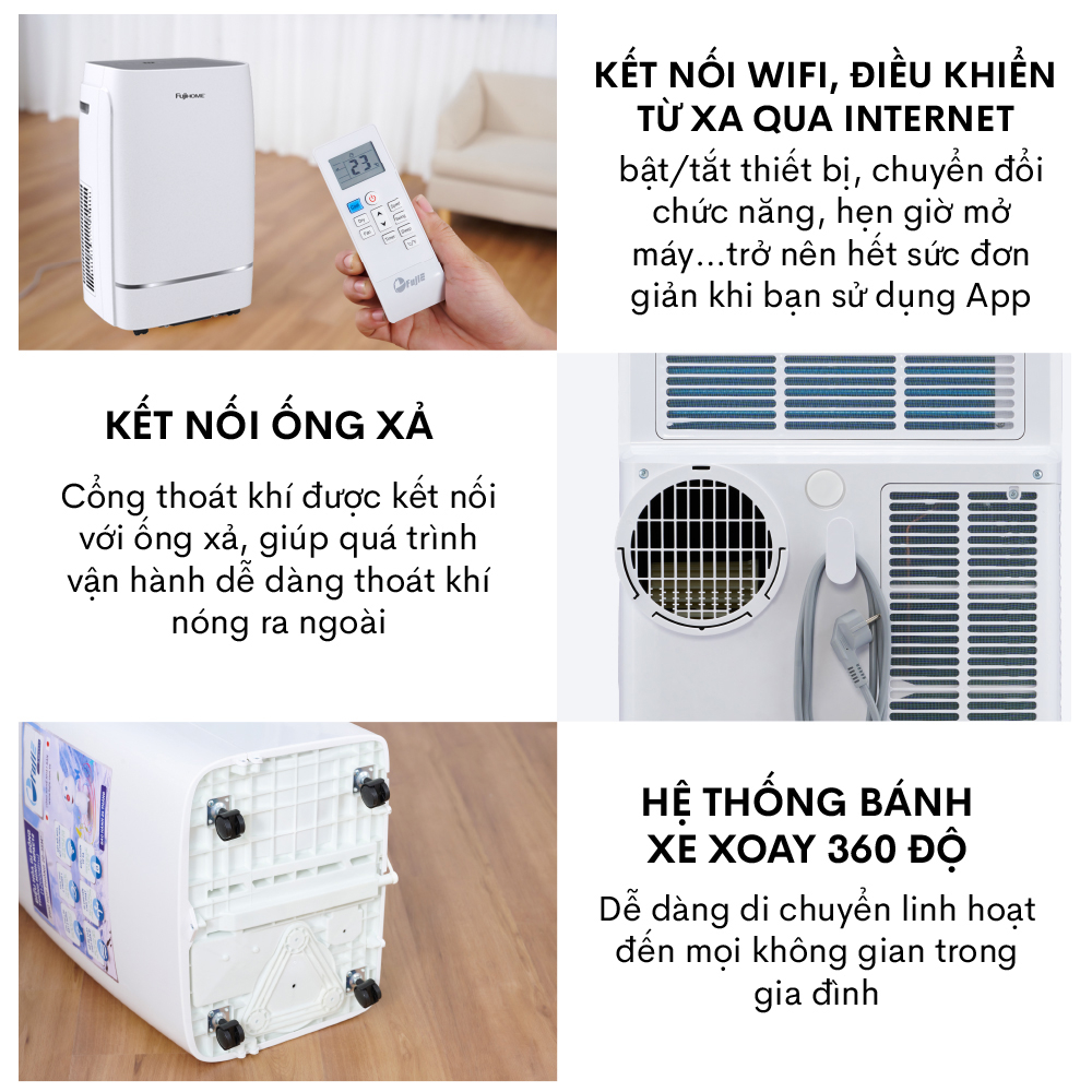 Điều hòa di động đứng 12.000 BTU nhập khẩu Fujihome, máy lạnh di động mini đa năng thông minh chính hãng