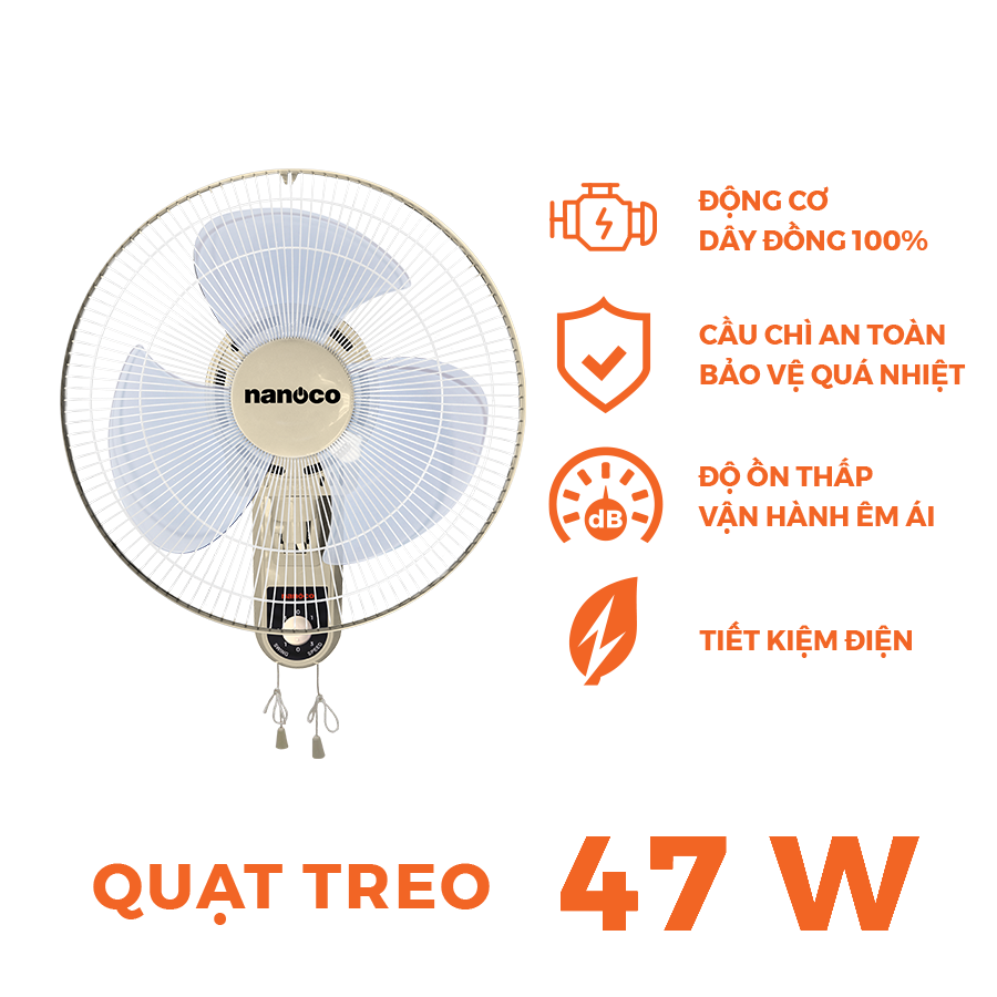 Quạt treo tường 2 dây Nanoco model NWF1611