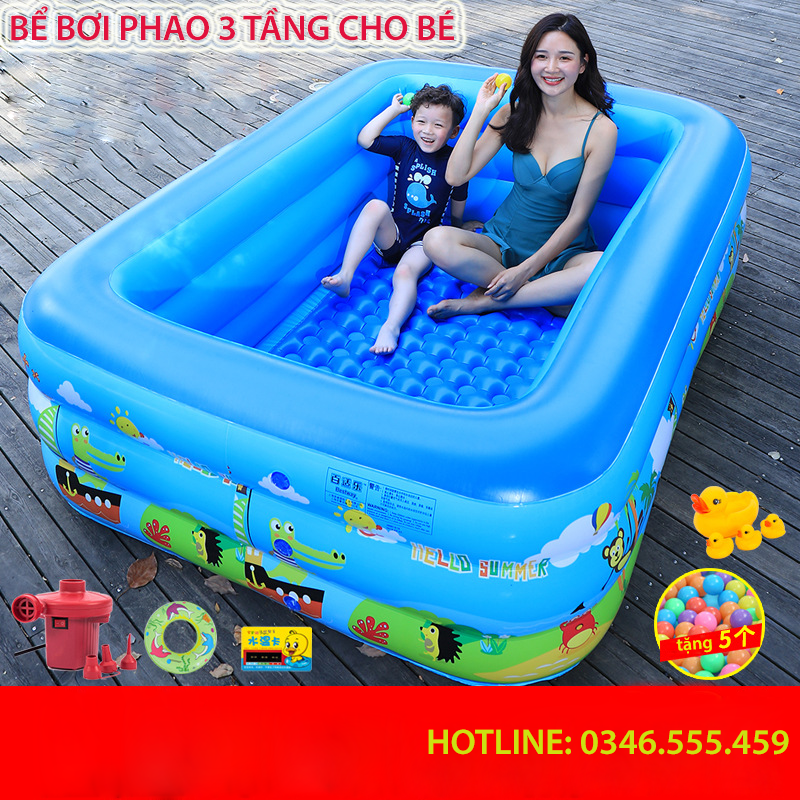 [TẶNG BƠM ĐIỆN] Hồ bơi cho bé KAW đủ size cho bé, Bể bơi 3 tầng, đáy 2 lớp, chống trượt, an toàn-Bảo hành lỗi 1 đổi 1