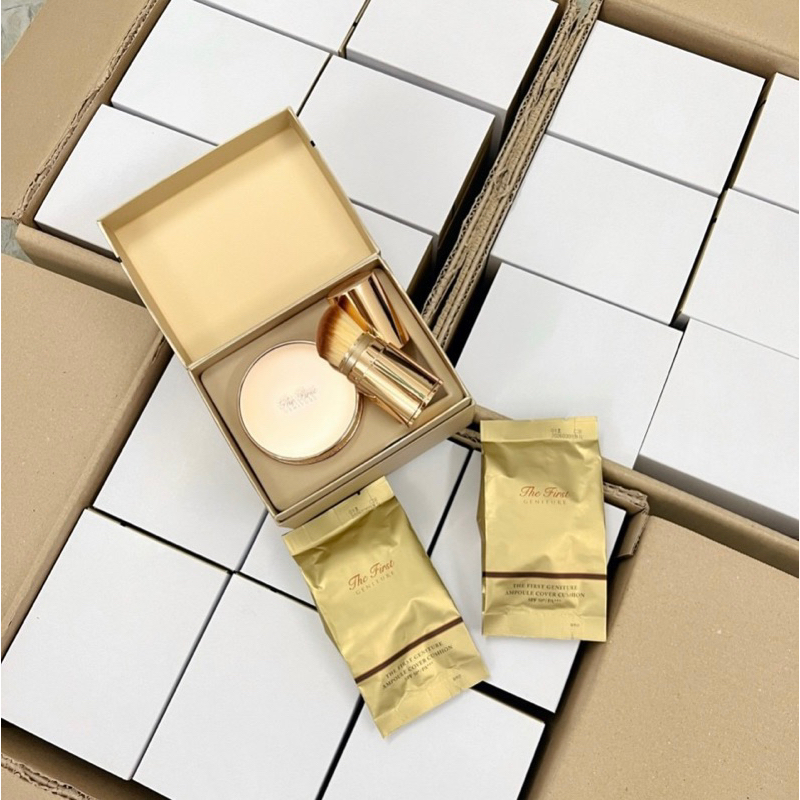 SET PHẤN NƯỚC OHUI THE FIRST AMPOULE COVER CUSHION kèm 2 lõi + chổi tán siêu mịn