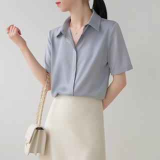 Áo sơ mi nữ công sở cộc tay lụa Hàn cực thanh lịch