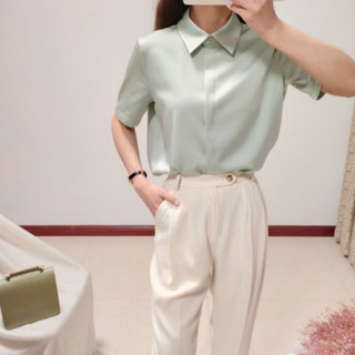 Áo sơ mi nữ công sở cộc tay lụa Hàn cực thanh lịch