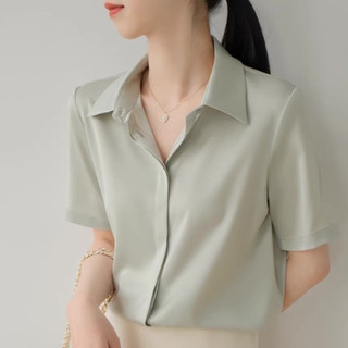 Áo sơ mi nữ công sở cộc tay lụa Hàn cực thanh lịch