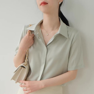 Áo sơ mi nữ công sở cộc tay lụa Hàn cực thanh lịch