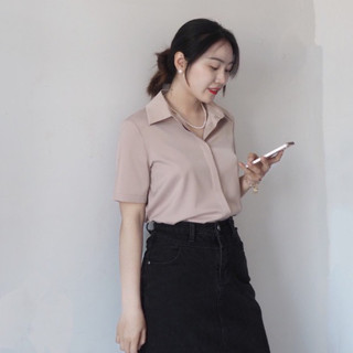 Áo sơ mi nữ công sở cộc tay lụa Hàn cực thanh lịch