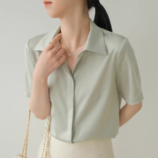 Áo sơ mi nữ công sở cộc tay lụa Hàn cực thanh lịch