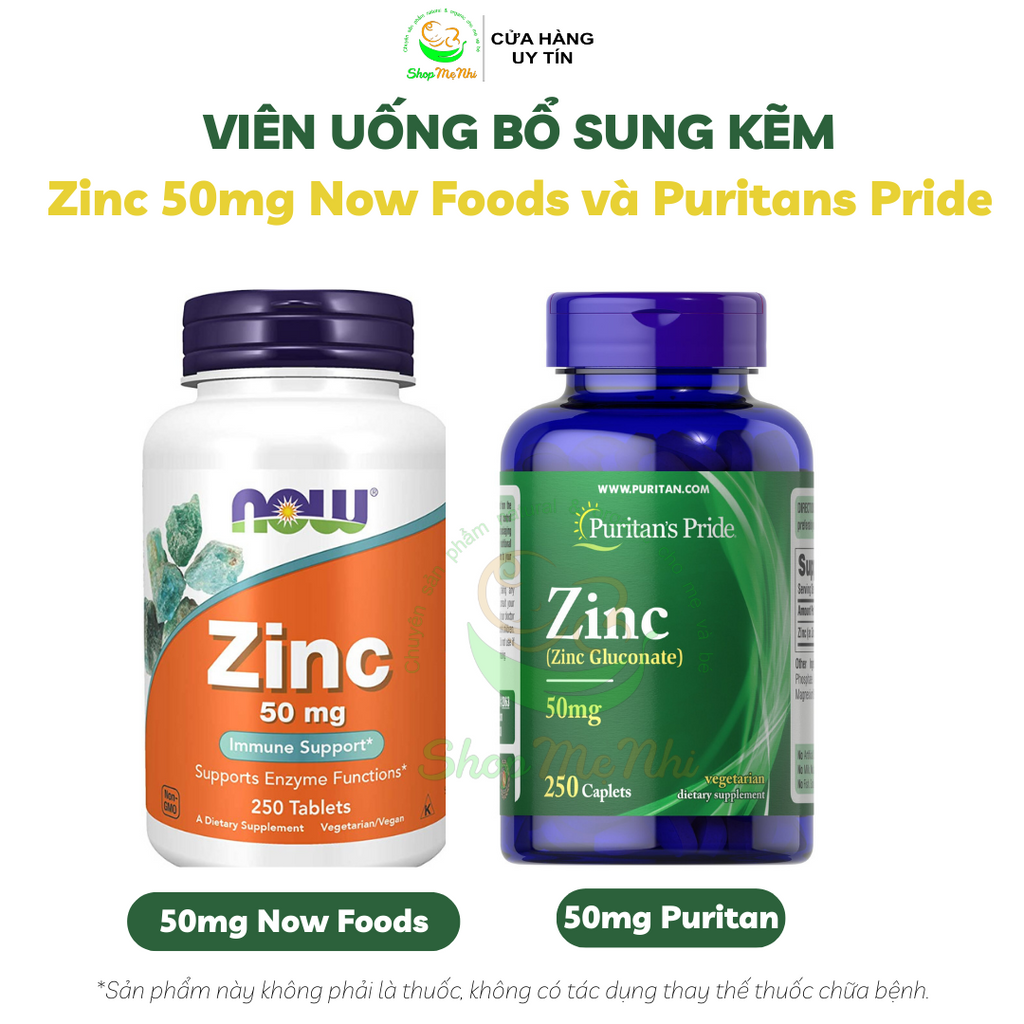 Viên uống kẽm Zinc Now Foods 50mg, shop mẹ nhi organic.
