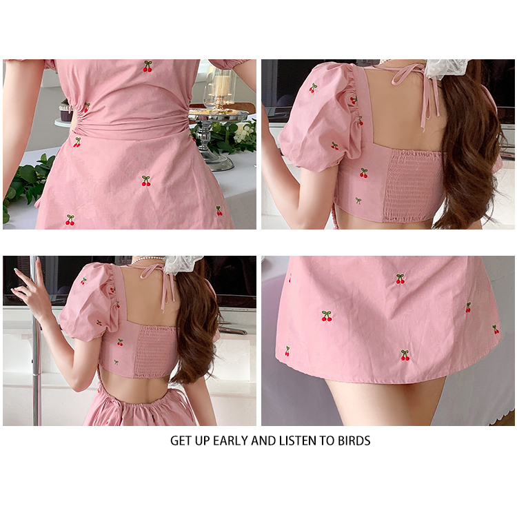 Váy đầm nữ đi biển lưng tay phồng khoét eo buộc dây cổ vuông dáng chữ A mini ngắn sexy