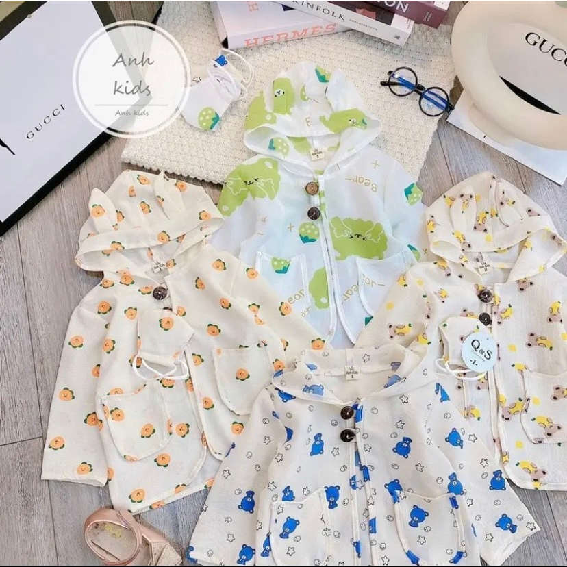 Áo chống nắng cho bé trai bé gái kèm khẩu trang , áo choàng nắng chất đũi gân gấu siêu đáng iu cho bé