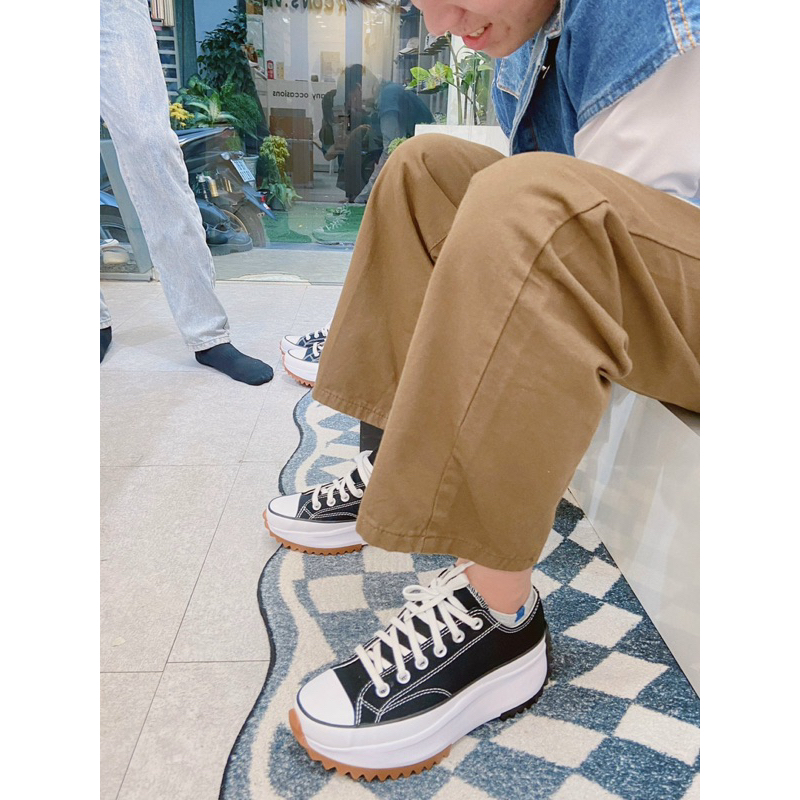 Run Star Hike Black Low Top / Giày Converse Thể Thao Đế Cao 168816C