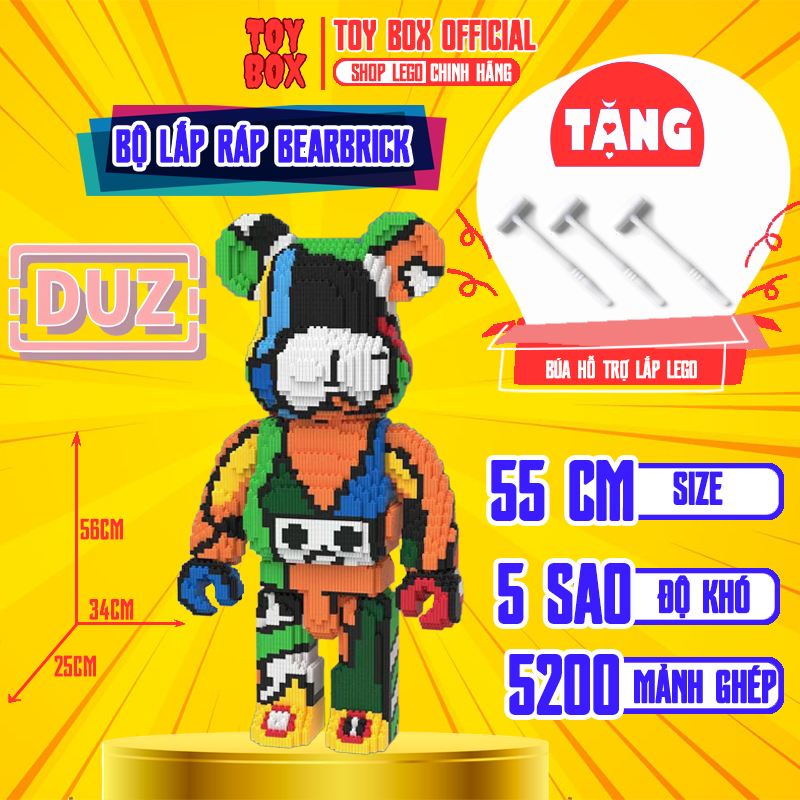 Đồ Chơi Gắp Ráp Toybox Bearbrick Cỡ Lớn 55Cm Chính Hãng Duz, Bearbrick Ôm Tim, Trừu Tượng... Tăng Tư Duy Và Decor