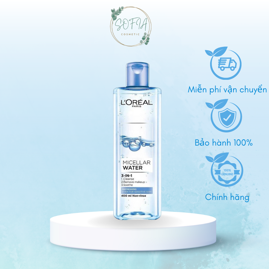 Nước Tẩy Trang L'Oreal SOFIA Refreshing 3 In 1 Micellar Làm Tươi Mát Da Dung Tích 400ML