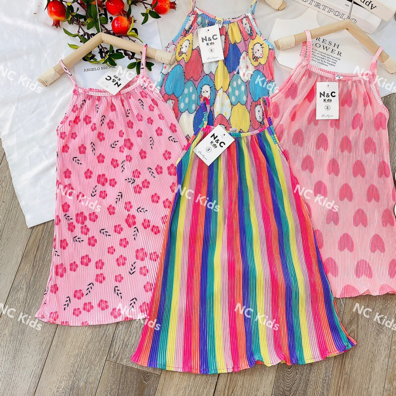 Váy 2s dập ly màu sắc cho bé gái V0129