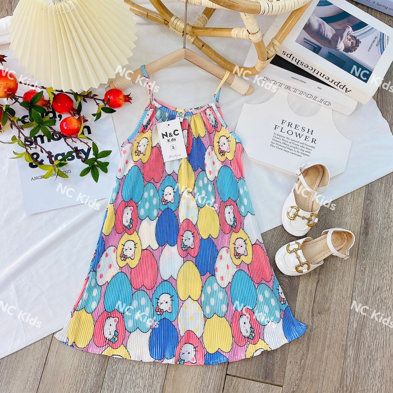 Váy 2s dập ly màu sắc cho bé gái V0129