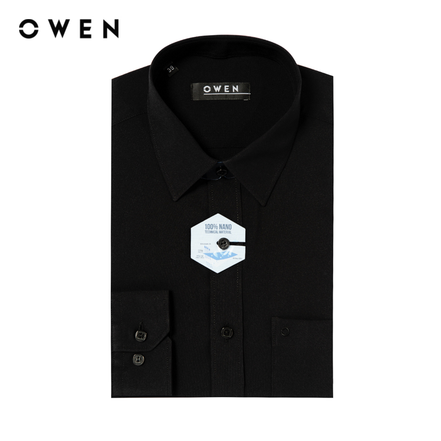 Áo sơ mi dài tay Nam Owen Regular Fit Đen chất liệu Nano - AR230338DT