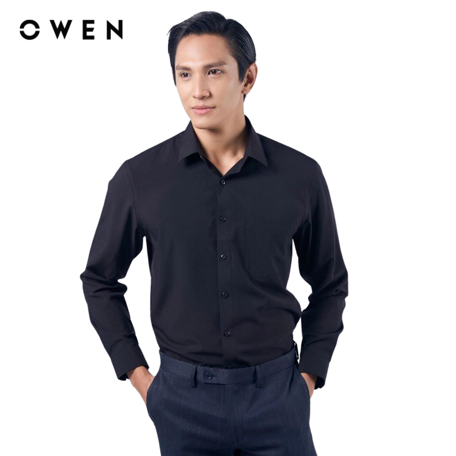 Áo sơ mi dài tay Nam Owen Regular Fit Đen chất liệu Nano - AR230338DT