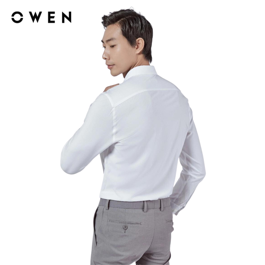 Áo sơ mi dài tay Nam Owen Slim Fit Trắng chất liệu Nano - AS230318D