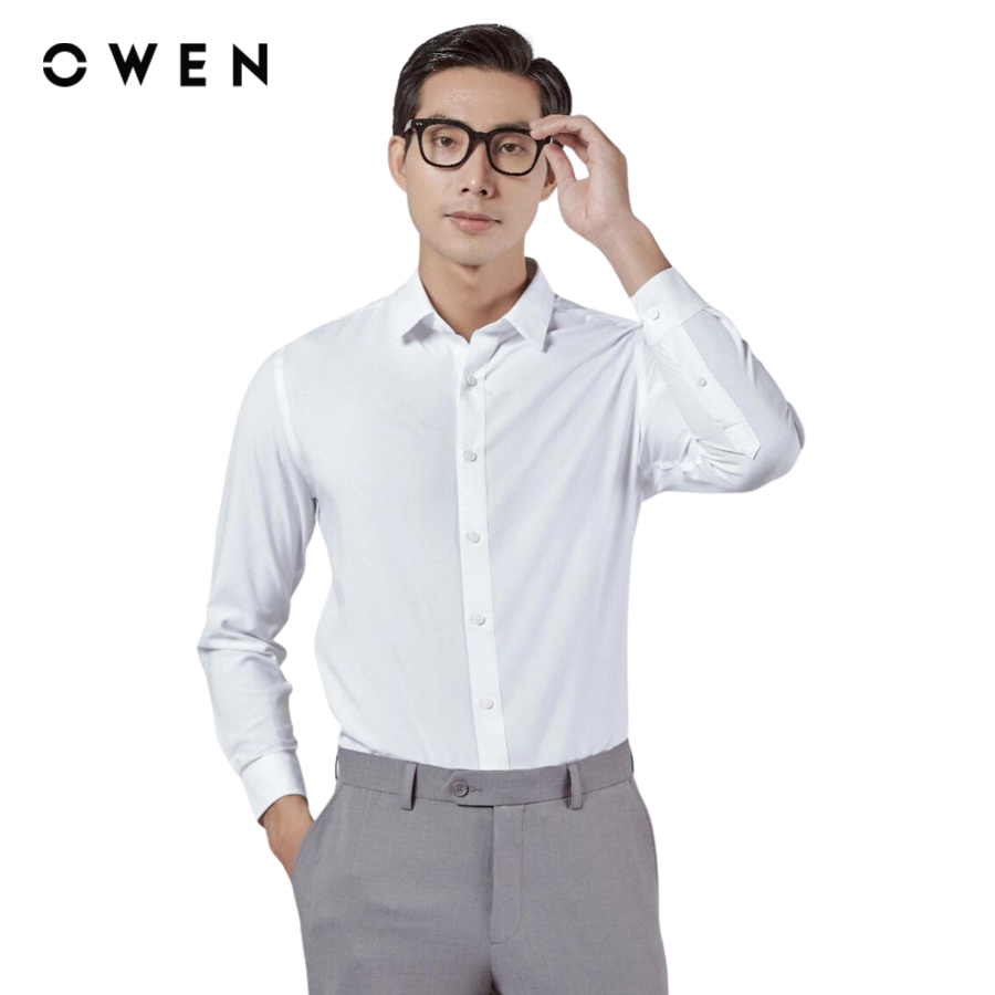 Áo sơ mi dài tay Nam Owen Slim Fit Trắng chất liệu Nano - AS230318D